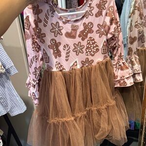 Festive Gingerbread Kids Dress with Ruffle Sleeves